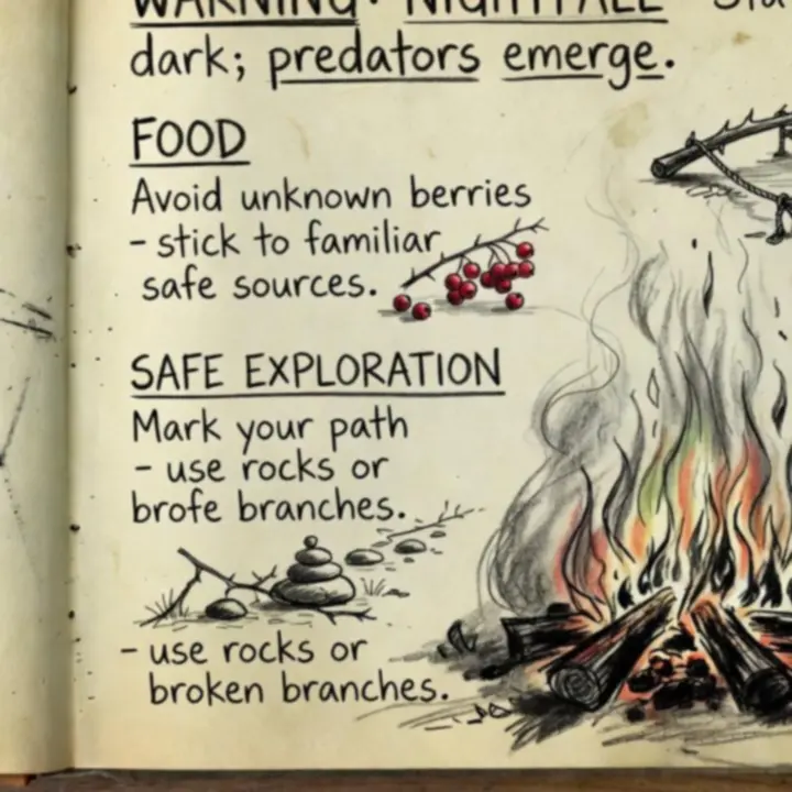 Notatka w stylu polowego dziennika z poradami dla początkujących graczy Don’t Starve: Pocket Edition.