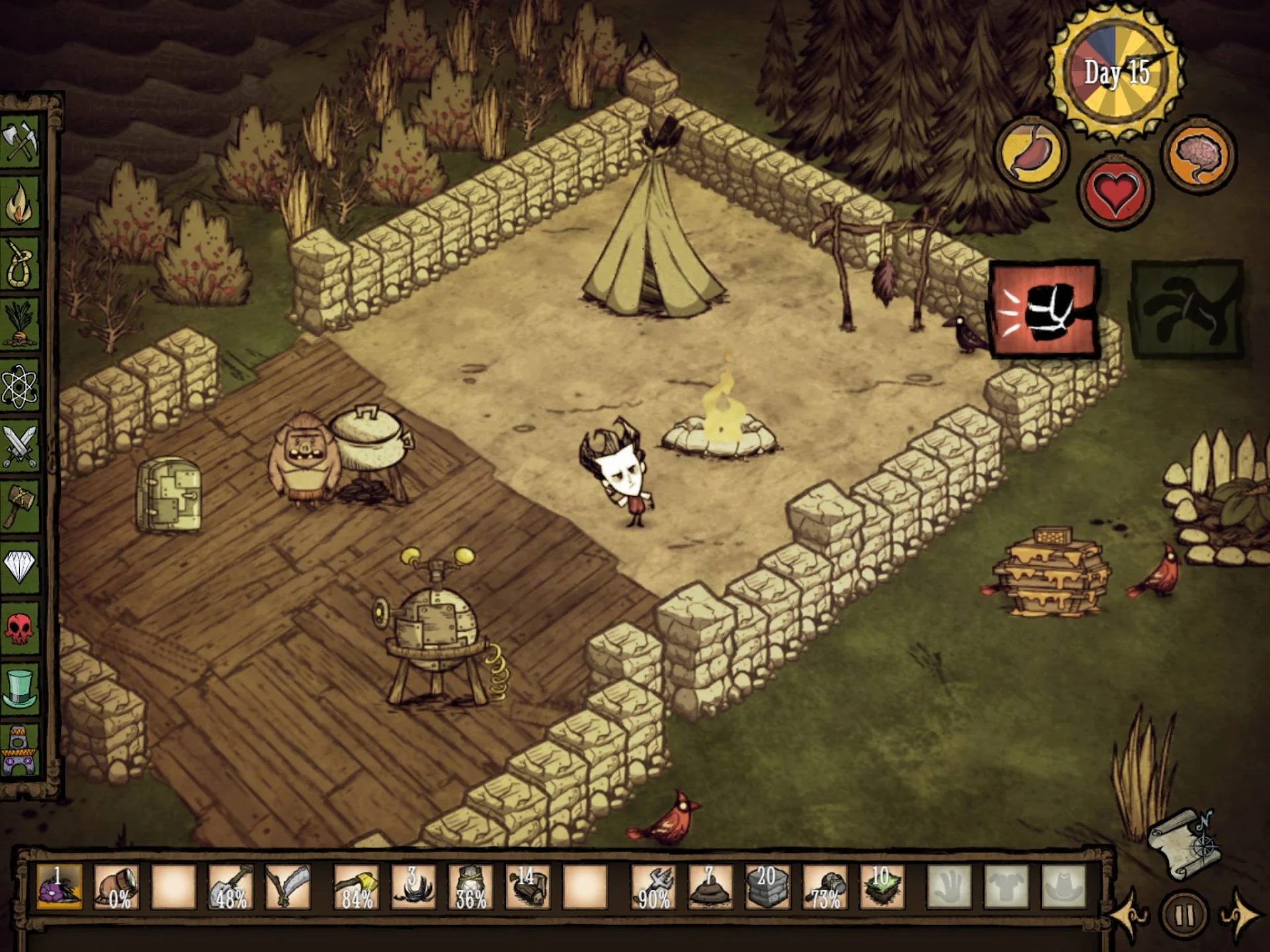 Ręcznie rysowana lista zadań pierwszego dnia w Don't Starve: Pocket Edition