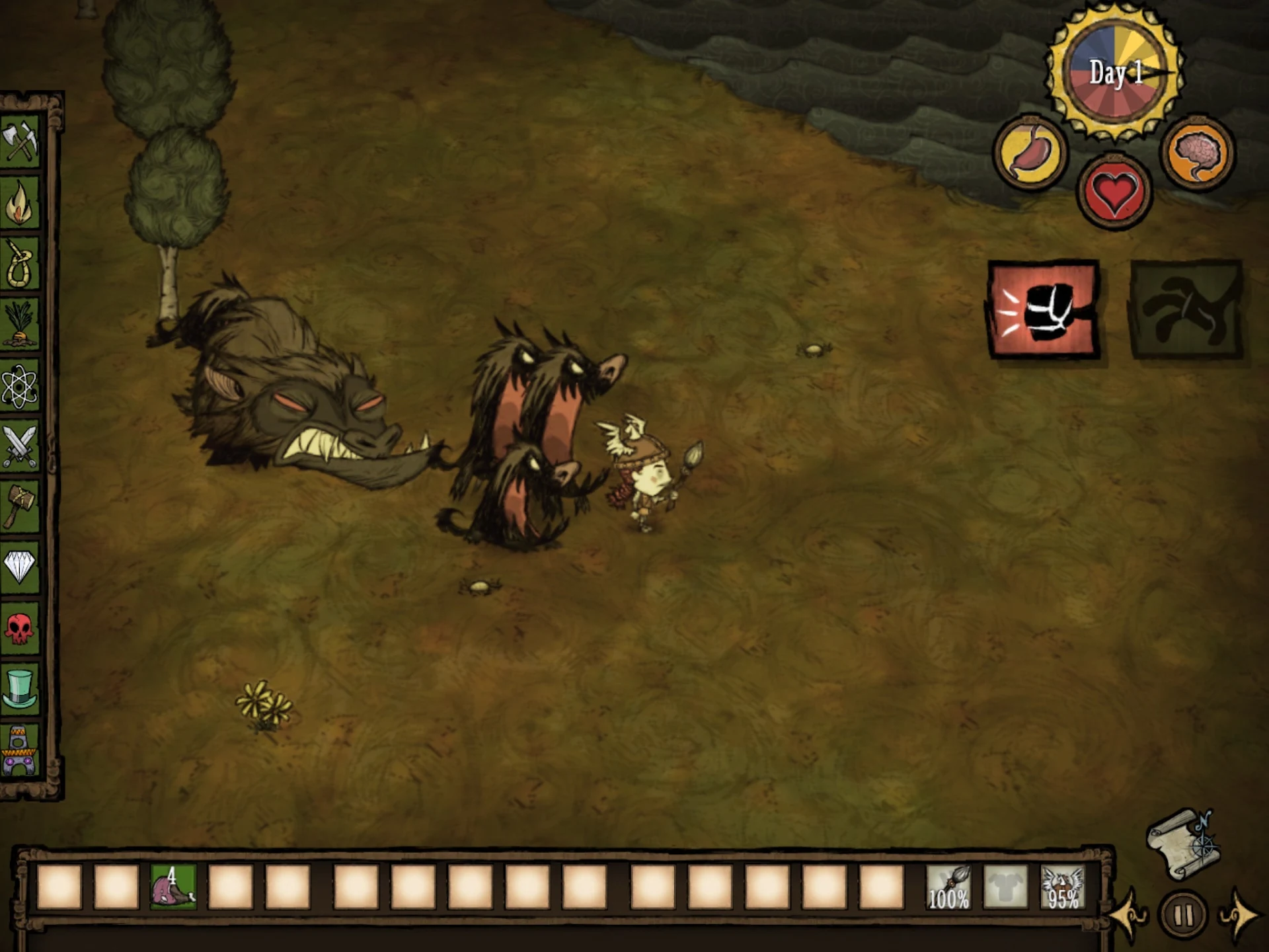 Zbliżenie na szczegóły interfejsu mobilnego Don't Starve: Pocket Edition