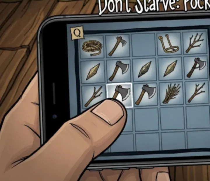Ekran ekwipunku i craftingu w Don’t Starve: Pocket Edition na urządzeniu mobilnym