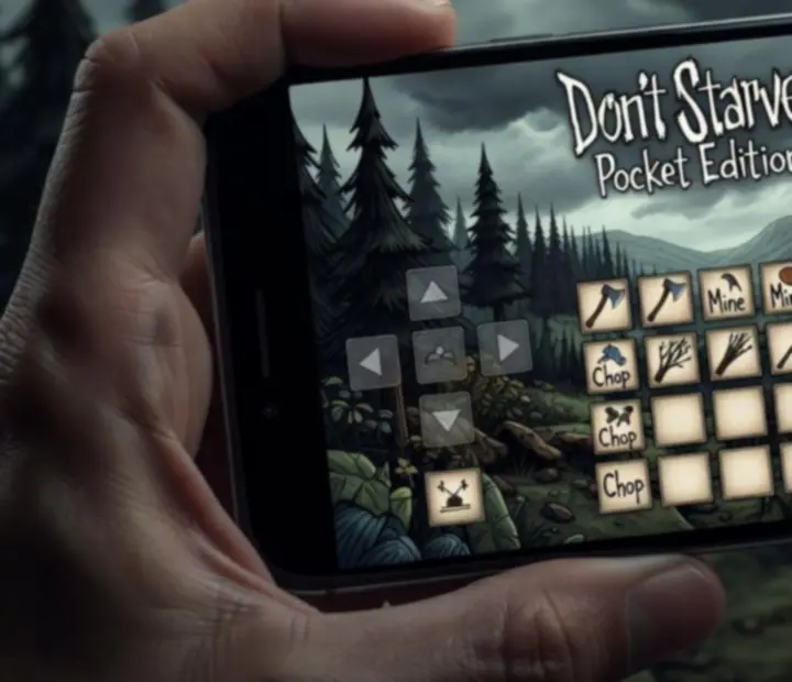 Widok rozgrywki Don’t Starve: Pocket Edition z widocznym sterowaniem dotykowym